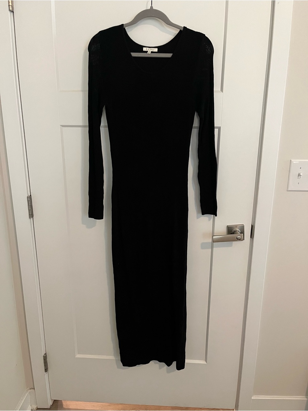 Z Supply Black Long Sleeve Ribbed Maxi Dress